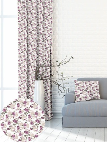 Zasłona gotowa na wymiar przelotki taśma Drobne Różowe Kwiaty