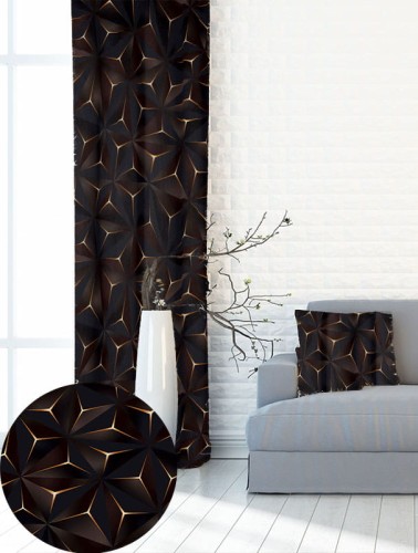 Zasłona gotowa na wymiar przelotki taśma Trójkąt Brązowo-Złoty  Trójwymiarowy