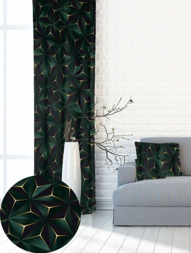 Zasłona gotowa na wymiar przelotki taśma Trójkąt Zielono-Złoty Trójwymiarowy