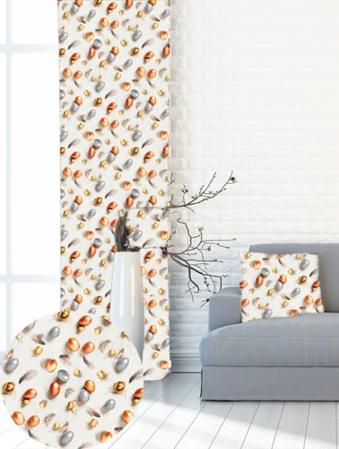 Zasłona gotowa na wymiar przelotki taśma Jajeczka Złote Jajka