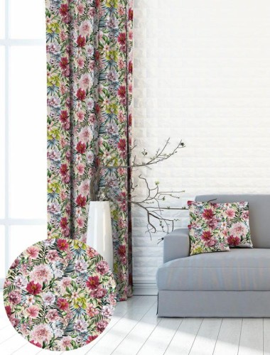 Zasłona gotowa na wymiar przelotki taśma Kwiaty Ogród Kwitnące Kwiaty