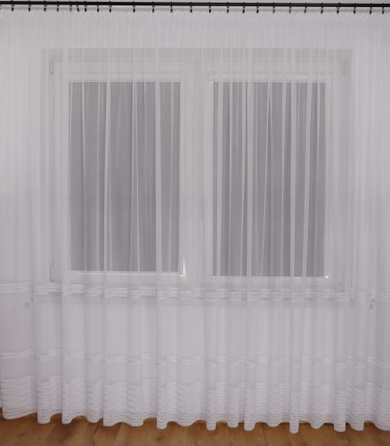 Firana Gotowa Bambus ZELDA 3 Szlaki Wzoru z Błyskiem Biała Taśma Przelotki Na Wymiar