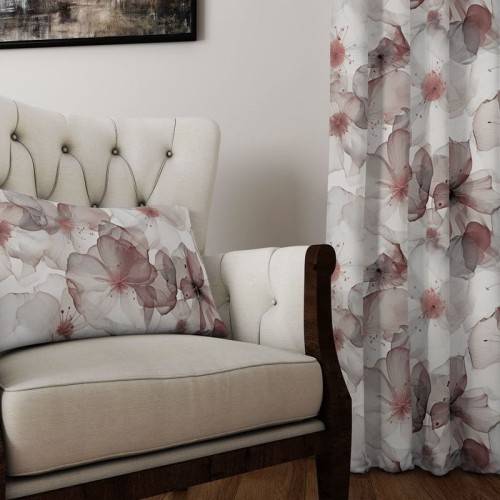 Zasłona gotowa na wymiar przelotki taśma Różowe Kwiaty