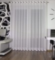 Firana Gotowa z Haftem Bambus Gęsty PISELA Biała Taśma Przelotki Na Wymiar