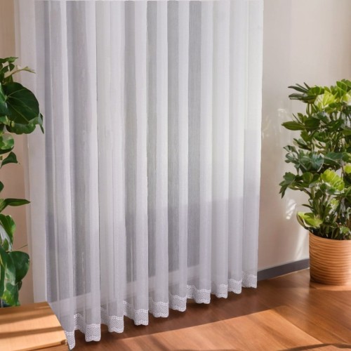 Firana Gotowa z Haftem Bambus Gęsty PISELA Biała Taśma Przelotki Na Wymiar