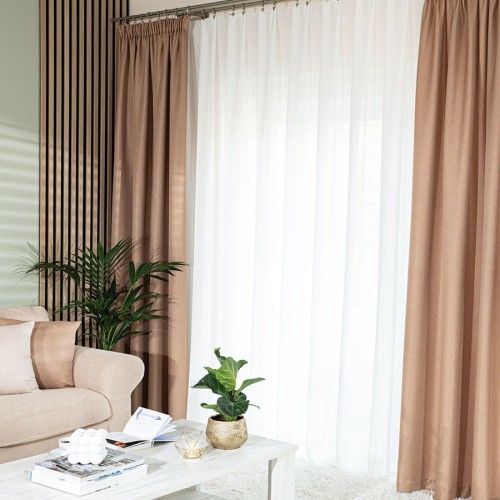 Zasłona Gotowa  na Taśmie JODEŁKA  Ciemny beżowy  140 cm x 250 cm