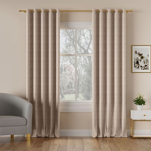 Zasłona Gotowa na Wymiar Velvet Milan Ciepły beżowy przelotki taśma