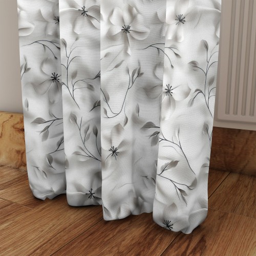 Zasłona Gotowa na wymiar Szara Botanika szer. 145 cm przelotki taśma