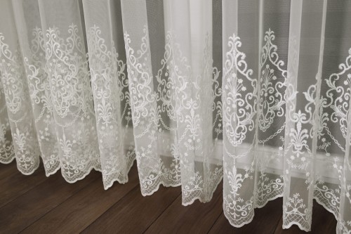 Firana Gotowa z Haftem Tiul Grecki KYRA Ecru Taśma Przelotki  Na Wymiar