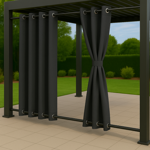 Zasłony Ogrodowe na wymiar Wodoodporne Grafit 02 Przelotki Góra i Dół