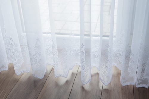 Firana z Haftem Bambus IRYS  Biała wys: 300cm NA METRY 