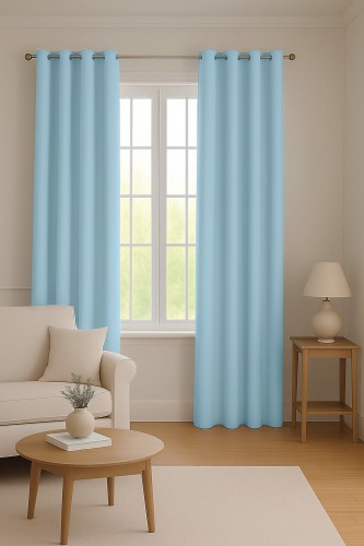 Zasłona gotowa na wymiar Panama Niebieska 5411 Duża Szerokość