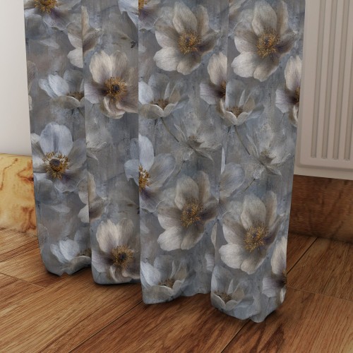 Zasłona Gotowa na wymiar Szare Kwiaty 25296 szer. 145 cm taśma przelotki