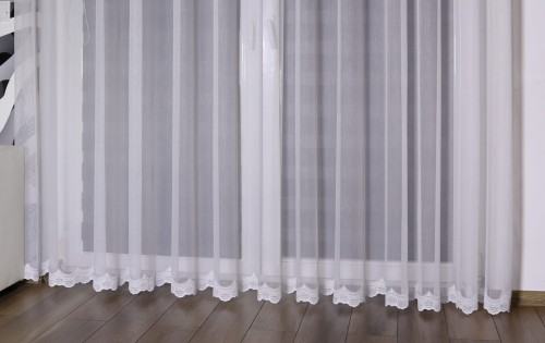 Firana z Haftem Bambus Bella  Biała wys: 300 cm NA METRY