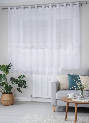 Firana Gotowa Markizeta z Gipiurą MARINA  Biała Taśma Przelotki  wys. max. 175 cm Na Wymiar