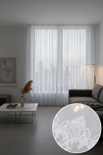 Firana Gotowa z Haftem Podwójnym SELENE Bambus Taśma Przelotki Na Wymiar