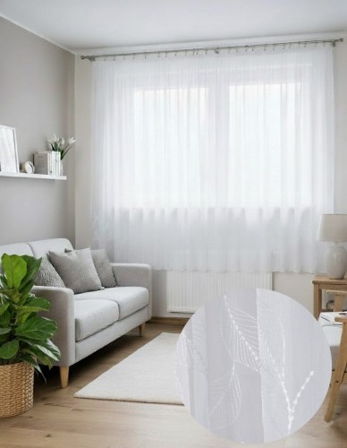 Firana z Haftem Bambus AMELIE Biała taśma marszcząca wys: max 190 cm Na WYMIAR