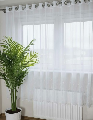 Firana z Haftem Bambus AMELIE Biała Taśma Przelotki wys: max 180 cm Na WYMIAR