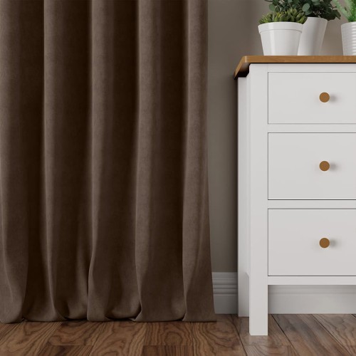 Zasłona Gotowa na Wymiar Velvet Milan Brązowy przelotki taśma