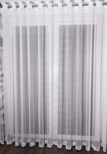 Firana Gotowa z Haftem Bambus LIVIA Biała Taśma Przelotki wys. max 280 cm  Na Wymiar