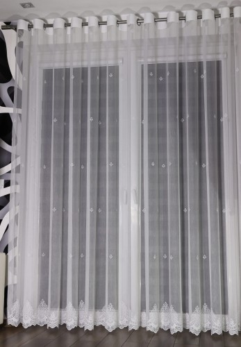 Firana Gotowa z Haftem Bambus ANDROMEDA Taśma Przelotki Na Wymiar