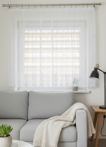 Firana Haftowana HANA Biała wys:120 cm Taśma Na Wymiar 