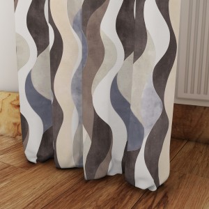 Zasłona Gotowa na wymiar Brązowo-Niebieska Fala szer. 145 cm taśma przelotki   