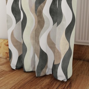 Zasłona Gotowa na wymiar Beżowo-Brązowa Fala szer. 145 cm taśma przelotki    