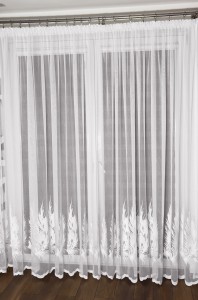 Firana z Haftem Bambus Liście Paproci Biała Taśma Przelotki Na WYMIAR  