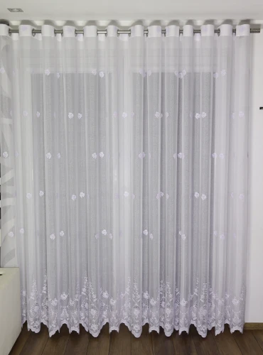 Firana Woal Francuski Sable z Haftem SORINA Taśma Przelotki Na WYMIAR  