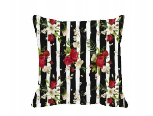 Poszewka Wodoodporna Na Poduszkę Kwiaty na Czarno-Białych Pasach