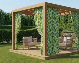 Zasłona Ogrodowa na wymiar Wodoodporna Tropikalne Cytryny przelotki taśma szer. 155 cm 