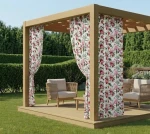 Zasłona Ogrodowa na wymiar Wodoodporna Kwiaty w Ogrodzie przelotki taśma szer. 155 cm  