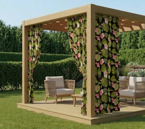 Zasłona Ogrodowa na wymiar Wodoodporna  Monster Kwiaty przelotki taśma szer. 155 cm 