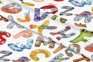 Tkanina Zasłonowa Kolorowy Alfabet szer:150cm  