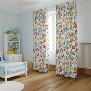 Zasłona gotowa  Kolorowy Alfabet na wymiar przelotki taśma 