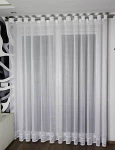 Firana Gotowa z Haftem Bambus Gęsty IZI Biała Taśma Przelotki Na Wymiar 