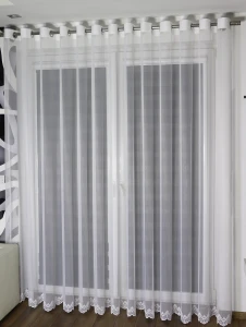Firana Gotowa z Haftem Bambus MORA Biała Taśma Przelotki wys. max 280 cm  Na Wymiar 