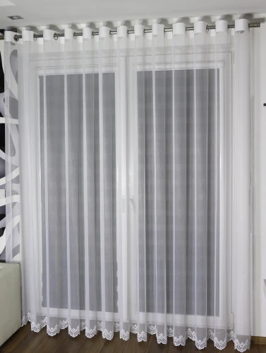 Firana Gotowa z Haftem Bambus MORA Biała Taśma Przelotki wys. max 280 cm  Na Wymiar 