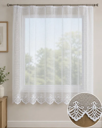 Firana Gotowa Żakardowa STELLA 0044465 Biała wys. 170 cm Taśma Marszcząca  Na Wymiar   