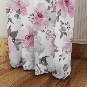 Zasłona Gotowa Różowo-Szare Kwiaty szer. 145 cm  taśma przelotki Na Wymiar  