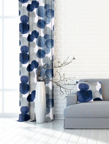 Zasłona Na Wymiar Niebiesko szare koła Taśma Przelotki